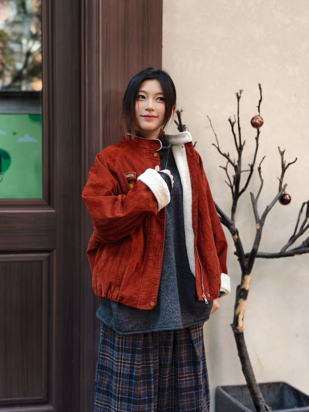 レトロ 裏起毛コールテン ラウンドネックアウター M00132