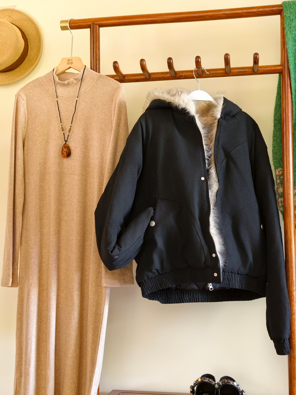 フード付き ファーカラー コート M00110