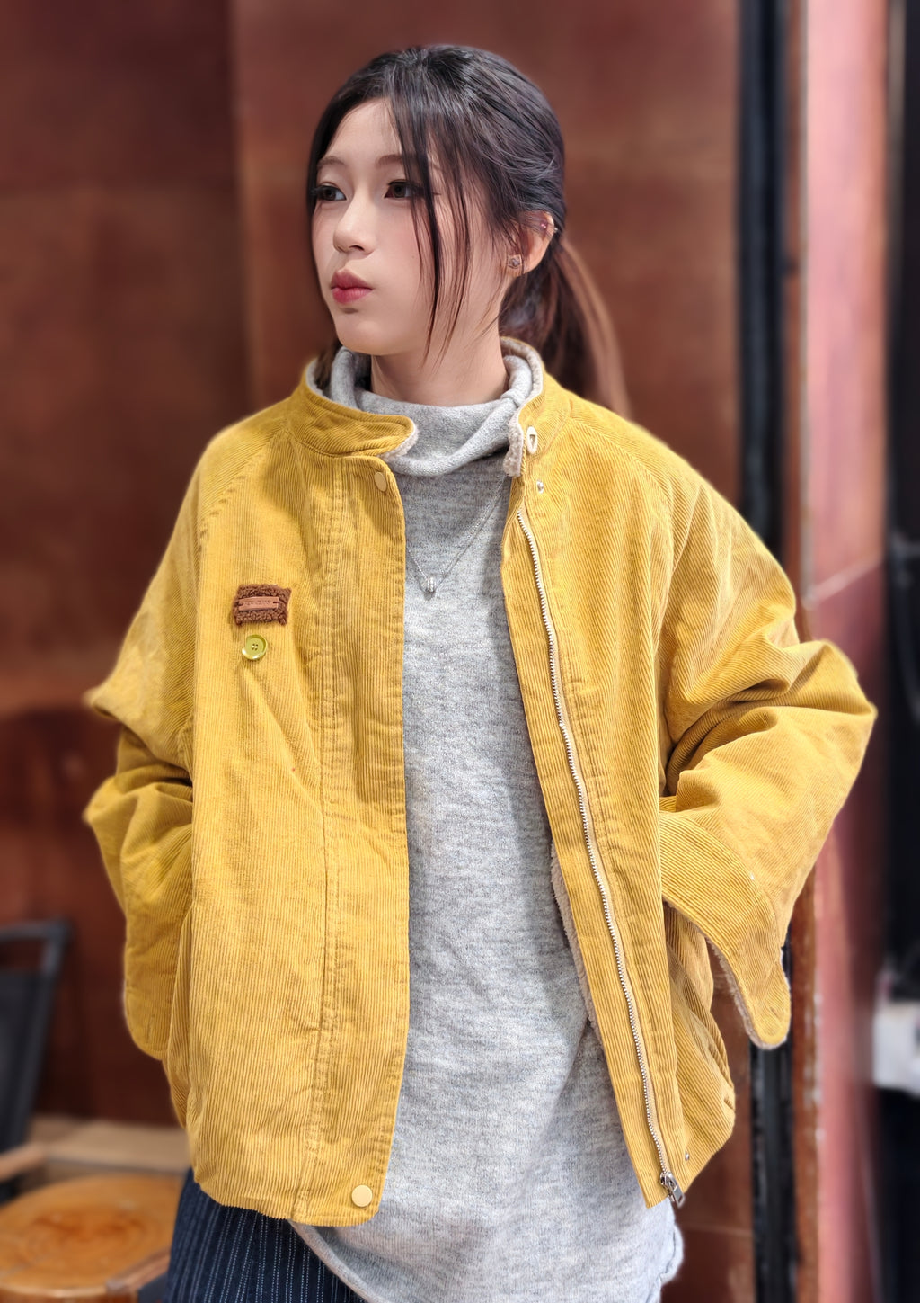 レトロ 裏起毛コールテン ラウンドネックアウター M00132